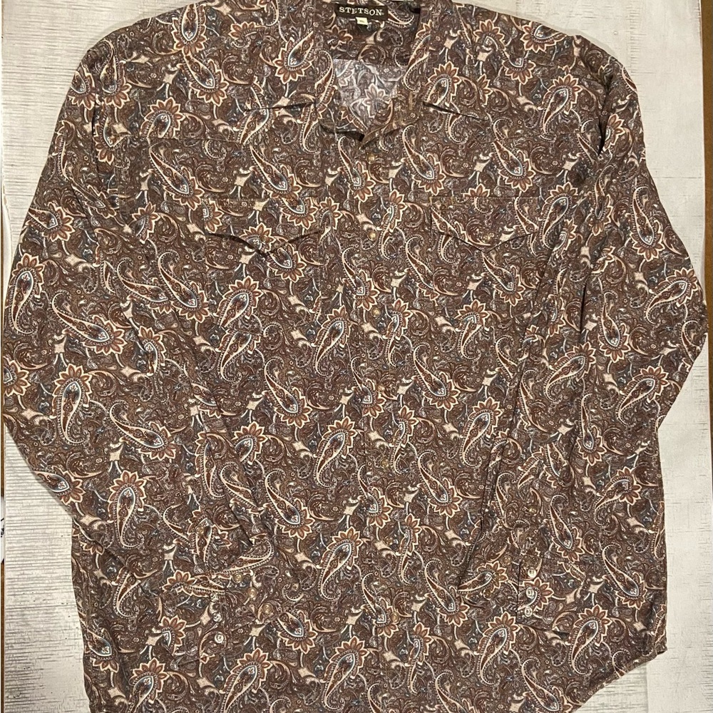 Stetson Men’s Brown Pearl Snap Paisley Shirt